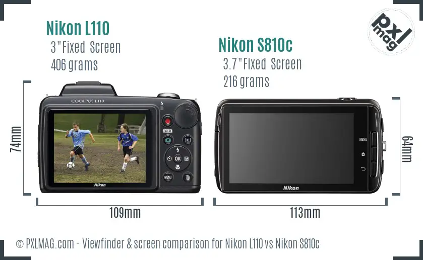 Nikon L110 vs Nikon S810c Screen and Viewfinder comparison