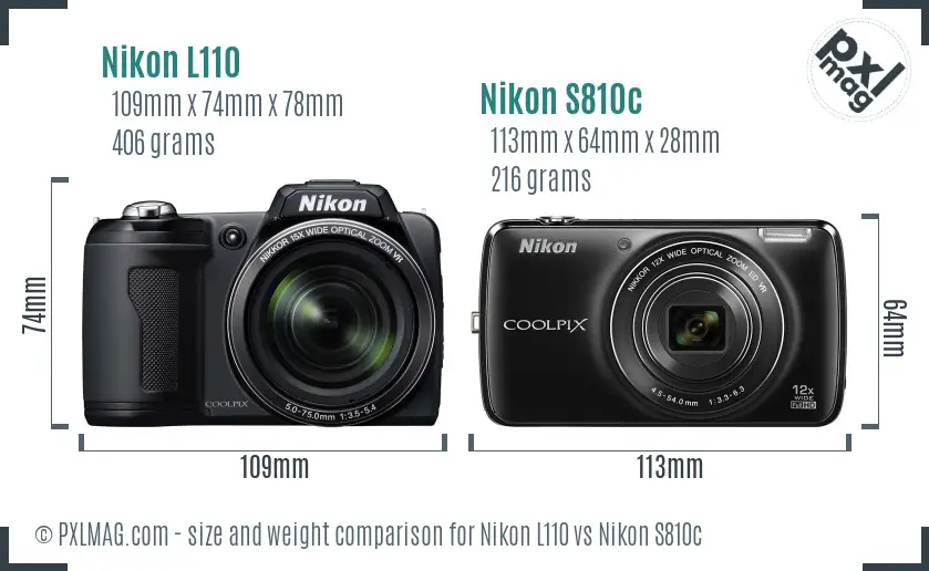 Nikon L110 vs Nikon S810c size comparison Nikon L110 vs Nikon S810c size comparison