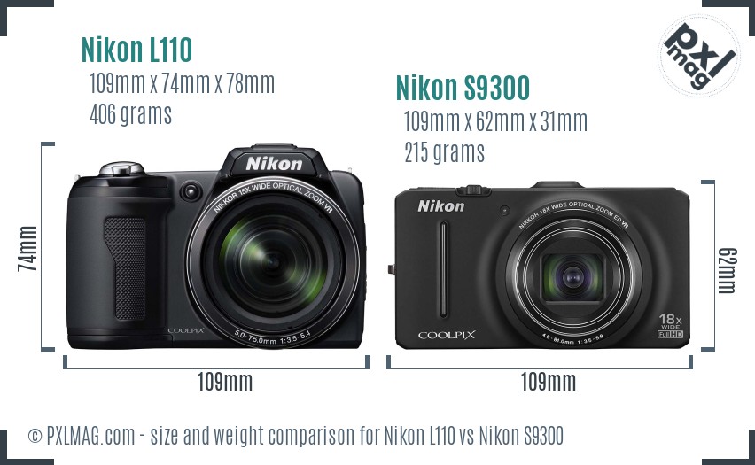 Nikon L110 vs Nikon S9300 size comparison Nikon L110 vs Nikon S9300 size comparison
