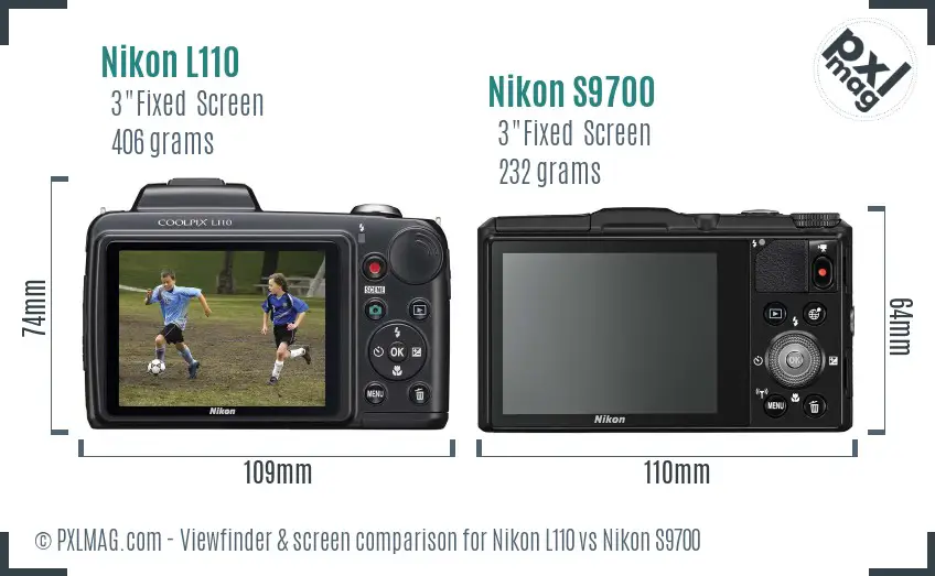 Nikon L110 vs Nikon S9700 Screen and Viewfinder comparison