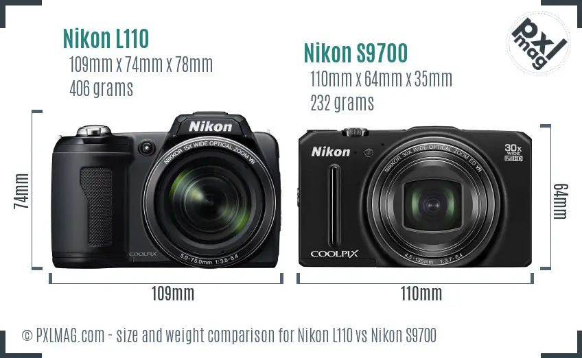 Nikon L110 vs Nikon S9700 size comparison