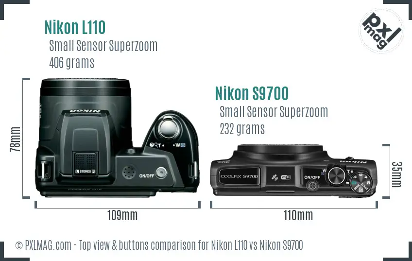 Nikon L110 vs Nikon S9700 top view buttons comparison