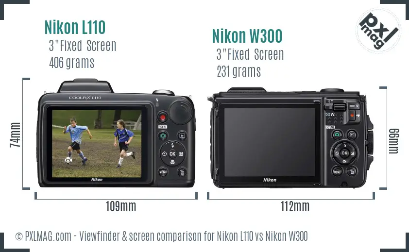 Nikon L110 vs Nikon W300 Screen and Viewfinder comparison