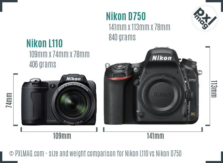 Nikon L110 vs Nikon D750 size comparison Nikon L110 vs Nikon D750 size comparison