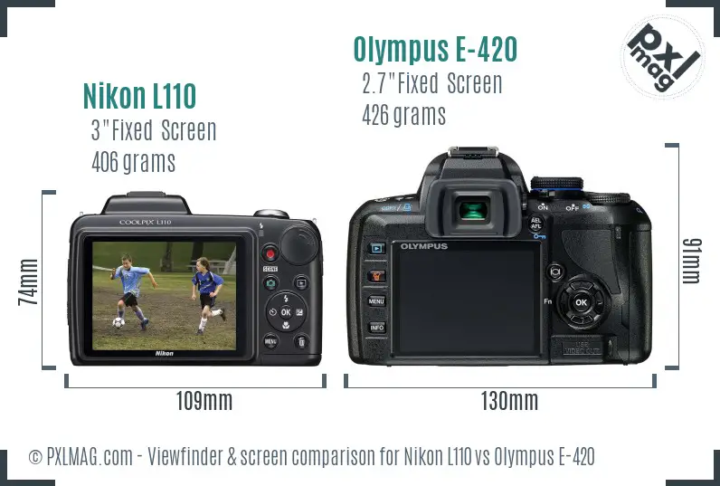 Nikon L110 vs Olympus E-420 Screen and Viewfinder comparison