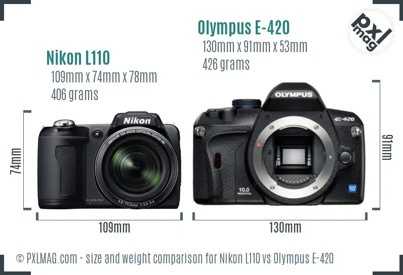 Nikon L110 vs Olympus E-420 size comparison