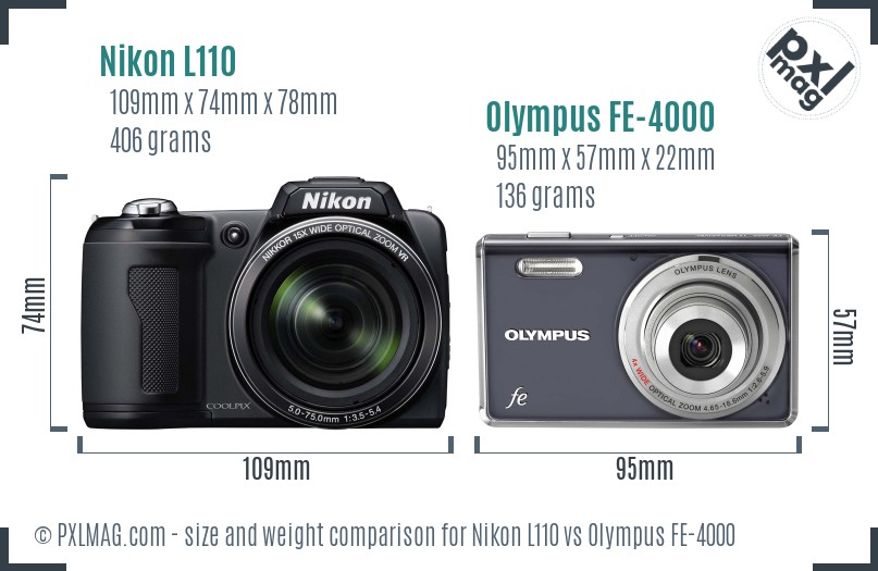 Nikon L110 vs Olympus FE-4000 size comparison Nikon L110 vs Olympus FE-4000 size comparison