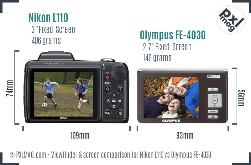 Nikon L110 vs Olympus FE-4030 Screen and Viewfinder comparison