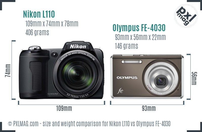 Nikon L110 vs Olympus FE-4030 size comparison Nikon L110 vs Olympus FE-4030 size comparison