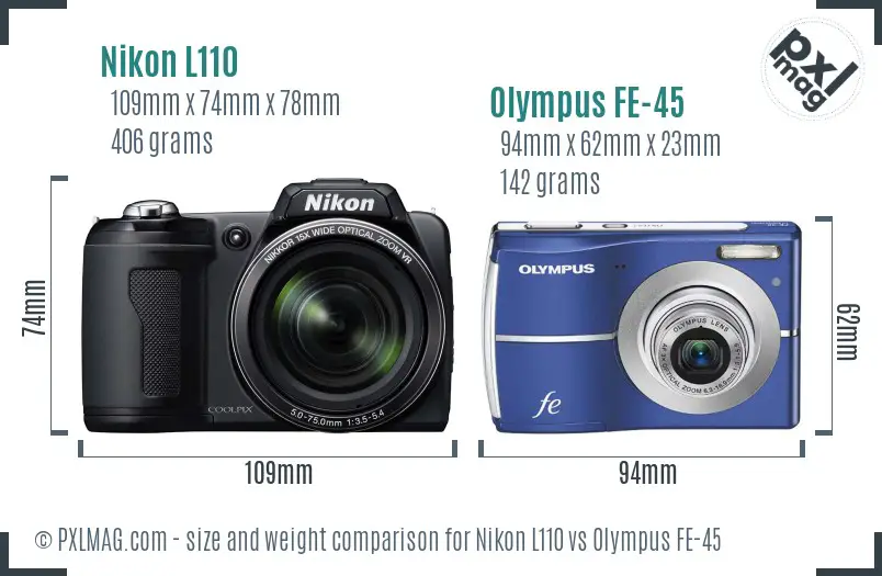 Nikon L110 vs Olympus FE-45 size comparison