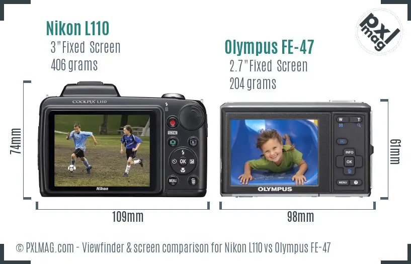 Nikon L110 vs Olympus FE-47 Screen and Viewfinder comparison