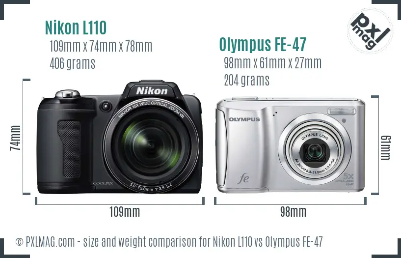 Nikon L110 vs Olympus FE-47 size comparison