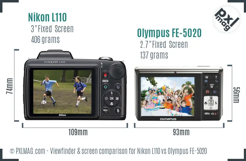 Nikon L110 vs Olympus FE-5020 Screen and Viewfinder comparison