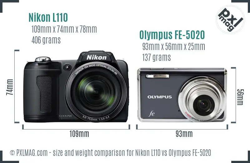 Nikon L110 vs Olympus FE-5020 size comparison