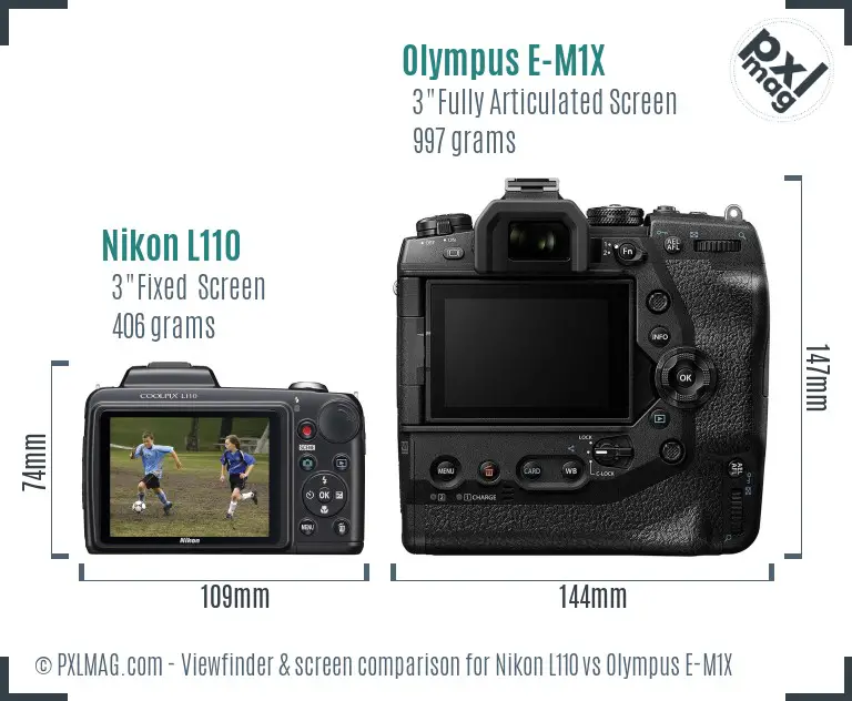 Nikon L110 vs Olympus E-M1X Screen and Viewfinder comparison