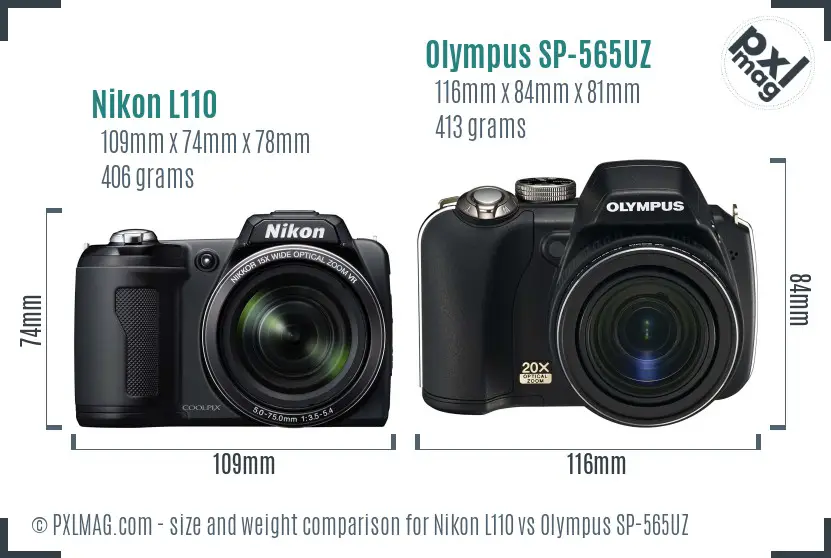 Nikon L110 vs Olympus SP-565UZ size comparison