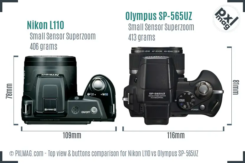 Nikon L110 vs Olympus SP-565UZ top view buttons comparison