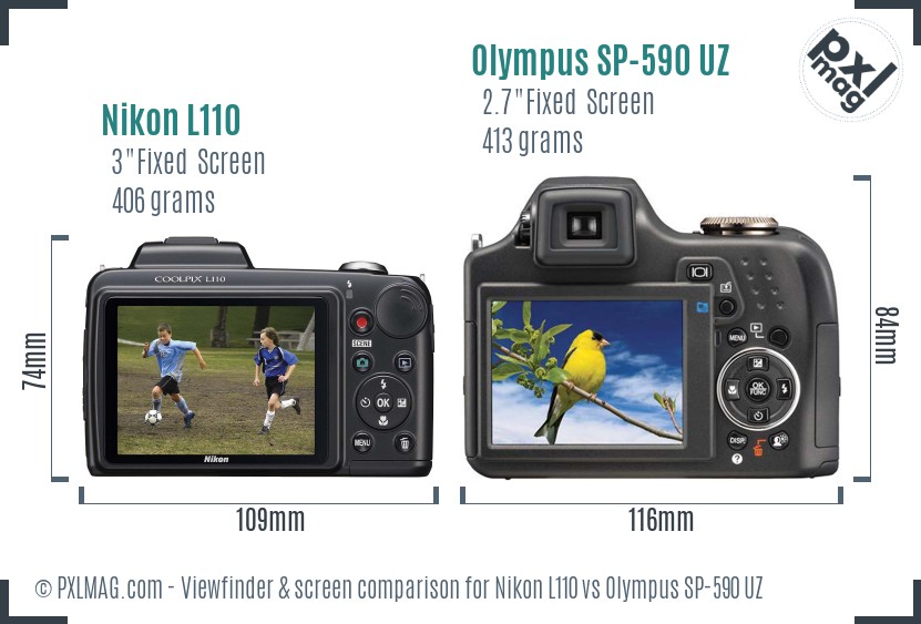 Nikon L110 vs Olympus SP-590 UZ Screen and Viewfinder comparison