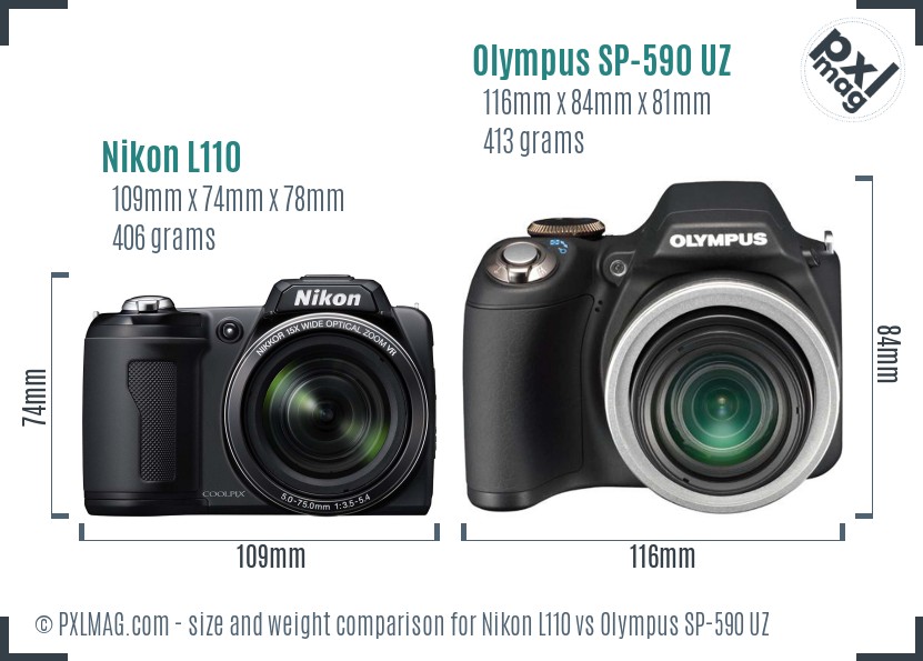 Nikon L110 vs Olympus SP-590 UZ size comparison Nikon L110 vs Olympus SP-590 UZ size comparison
