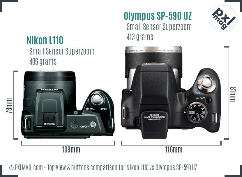 Nikon L110 vs Olympus SP-590 UZ top view buttons comparison