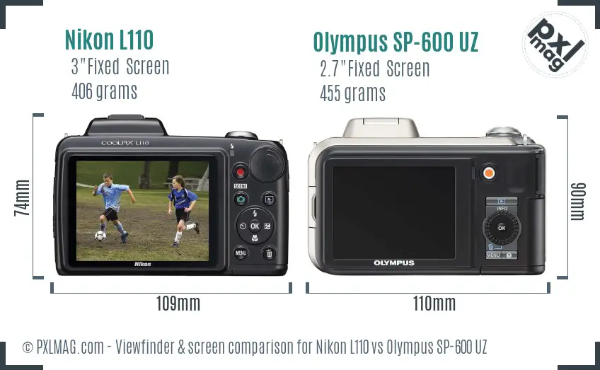 Nikon L110 vs Olympus SP-600 UZ Screen and Viewfinder comparison