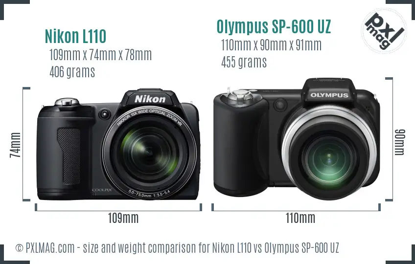 Nikon L110 vs Olympus SP-600 UZ size comparison