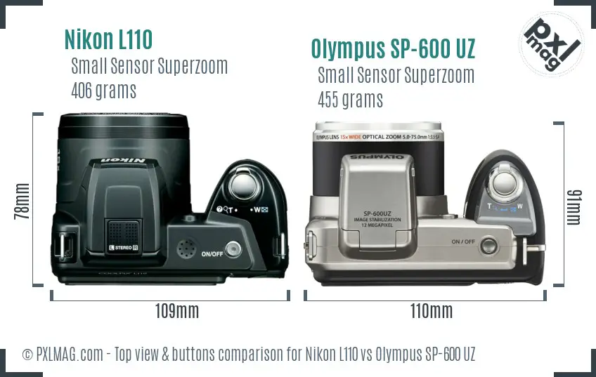 Nikon L110 vs Olympus SP-600 UZ top view buttons comparison