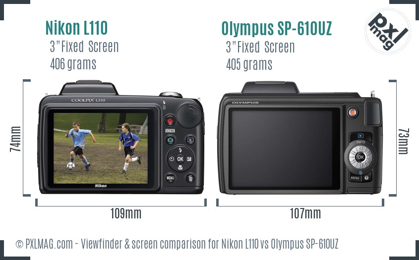 Nikon L110 vs Olympus SP-610UZ Screen and Viewfinder comparison