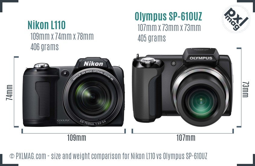 Nikon L110 vs Olympus SP-610UZ size comparison