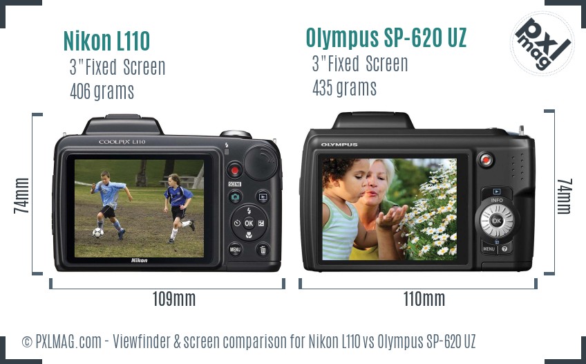 Nikon L110 vs Olympus SP-620 UZ Screen and Viewfinder comparison