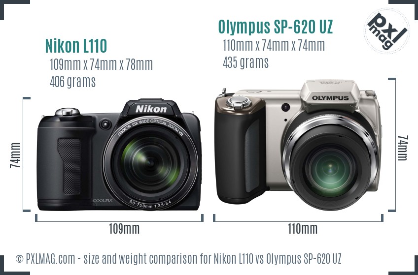 Nikon L110 vs Olympus SP-620 UZ size comparison