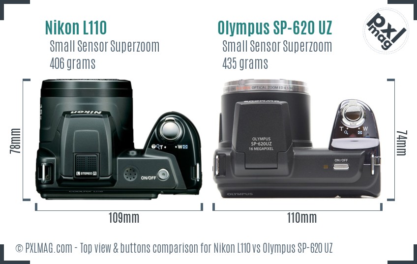 Nikon L110 vs Olympus SP-620 UZ top view buttons comparison