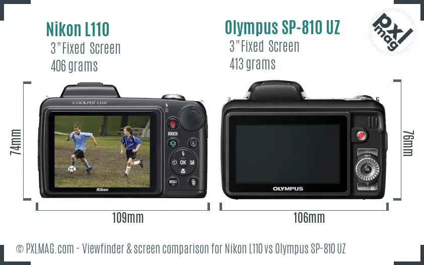 Nikon L110 vs Olympus SP-810 UZ Screen and Viewfinder comparison