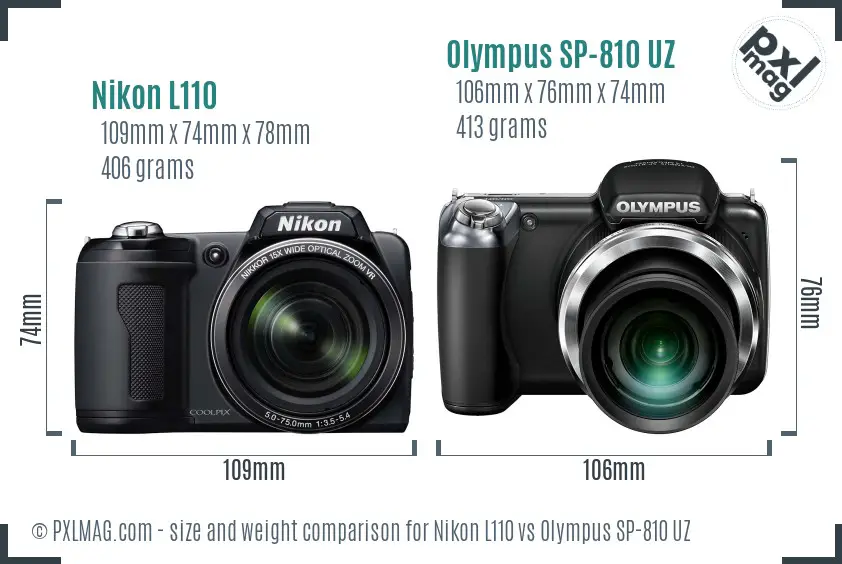 Nikon L110 vs Olympus SP-810 UZ size comparison