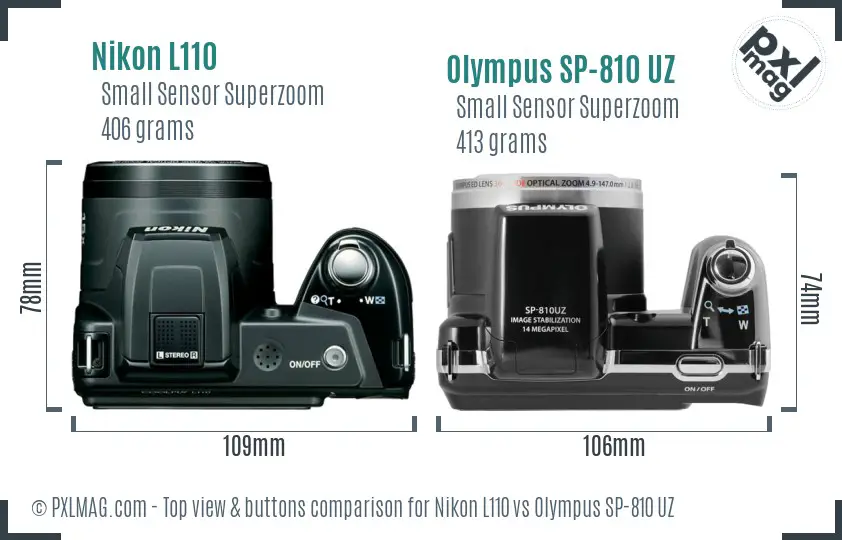 Nikon L110 vs Olympus SP-810 UZ top view buttons comparison