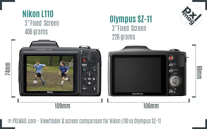 Nikon L110 vs Olympus SZ-11 Screen and Viewfinder comparison