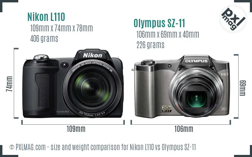 Nikon L110 vs Olympus SZ-11 size comparison