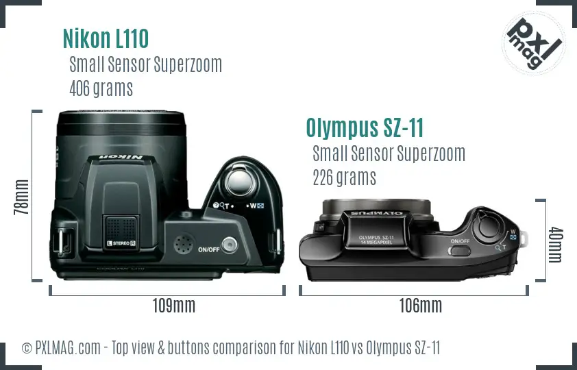 Nikon L110 vs Olympus SZ-11 top view buttons comparison