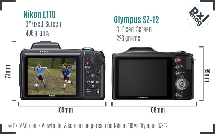 Nikon L110 vs Olympus SZ-12 Screen and Viewfinder comparison