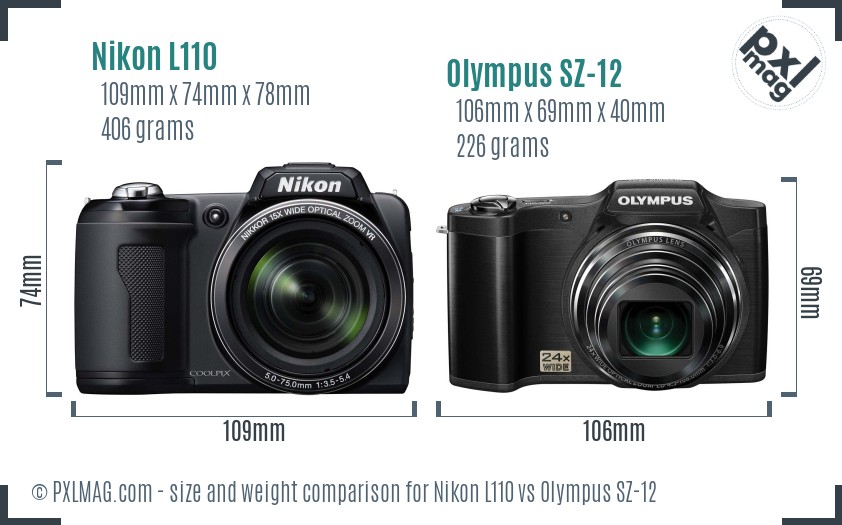 Nikon L110 vs Olympus SZ-12 size comparison Nikon L110 vs Olympus SZ-12 size comparison
