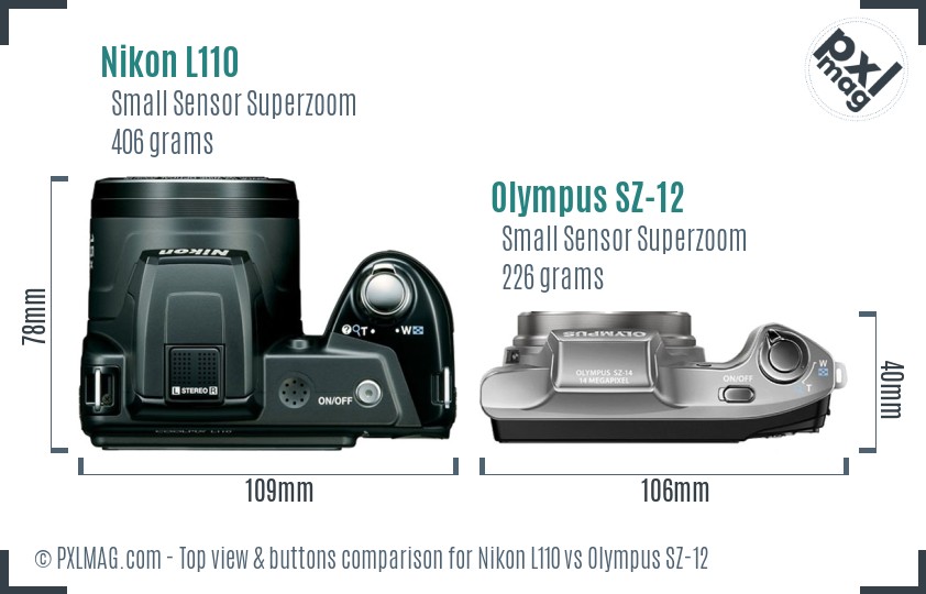 Nikon L110 vs Olympus SZ-12 top view buttons comparison