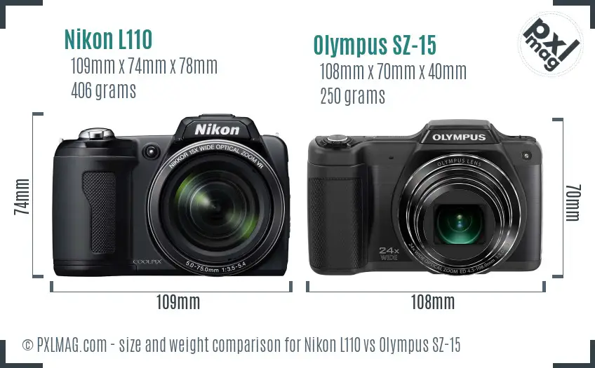 Nikon L110 vs Olympus SZ-15 size comparison Nikon L110 vs Olympus SZ-15 size comparison