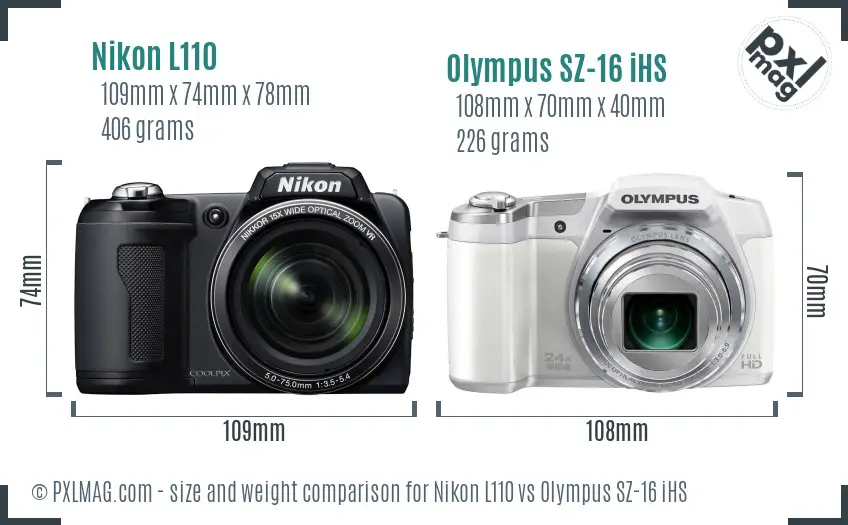 Nikon L110 vs Olympus SZ-16 iHS size comparison Nikon L110 vs Olympus SZ-16 iHS size comparison