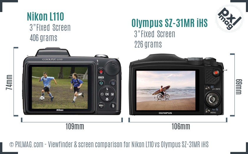 Nikon L110 vs Olympus SZ-31MR iHS Screen and Viewfinder comparison