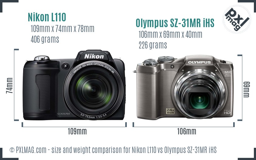 Nikon L110 vs Olympus SZ-31MR iHS size comparison Nikon L110 vs Olympus SZ-31MR iHS size comparison