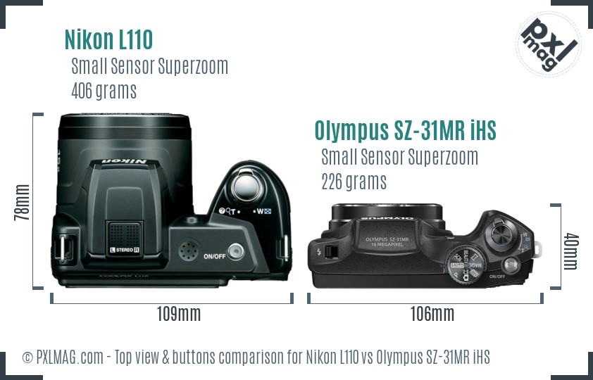 Nikon L110 vs Olympus SZ-31MR iHS top view buttons comparison