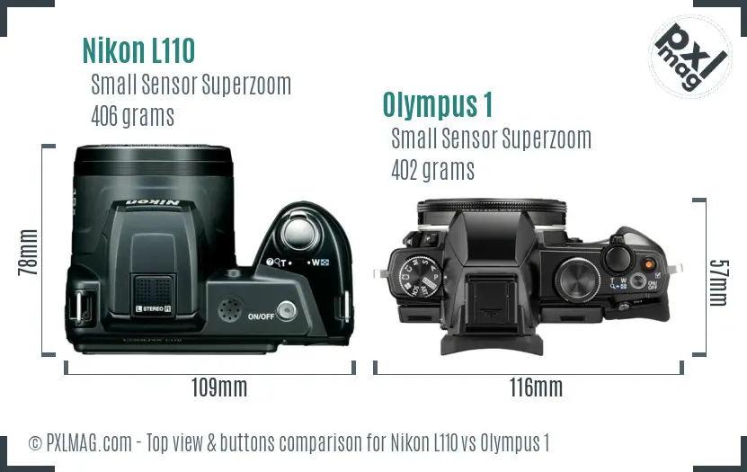 Nikon L110 vs Olympus 1 top view buttons comparison Nikon L110 vs Olympus 1 top view buttons comparison