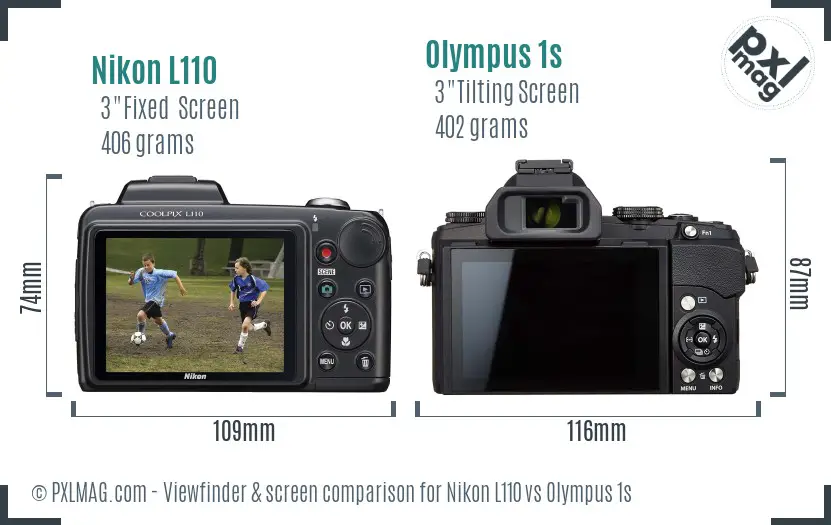 Nikon L110 vs Olympus 1s Screen and Viewfinder comparison