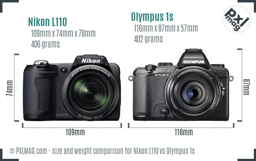 Nikon L110 vs Olympus 1s size comparison