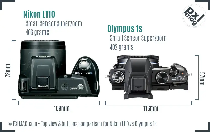 Nikon L110 vs Olympus 1s top view buttons comparison